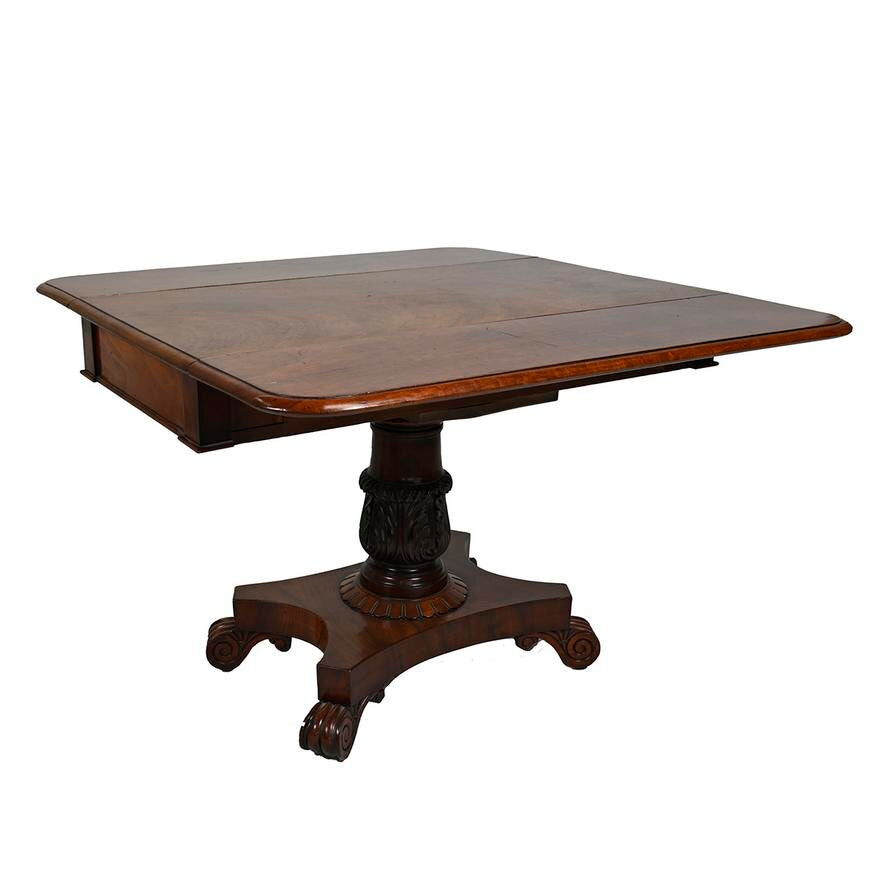 AF1-271: Antique Late American Classical Mahogany Drop Leaf Dining Table Circa 1840