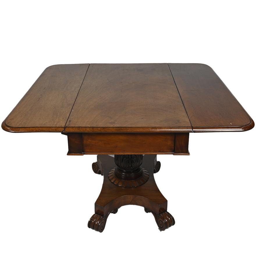 AF1-271: Antique Late American Classical Mahogany Drop Leaf Dining Table Circa 1840