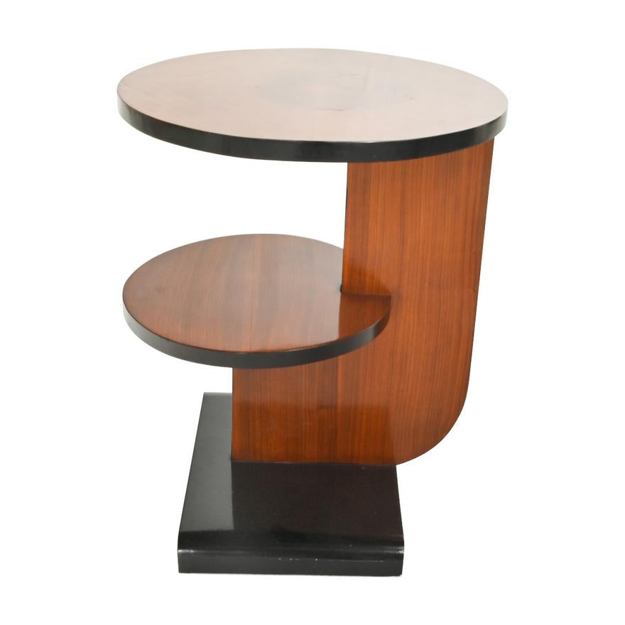 AF1-007: Vintage C 1930's French Art Deco - Bauhaus Inspired - Parcel Ebonized Walnut 2 Tier Side Table