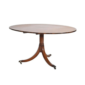 AF1-275: Antique Georgian Mahogany Oval Tilt Top Pedestal Dining Table With Rosewood Cross Banding and Line Inlay