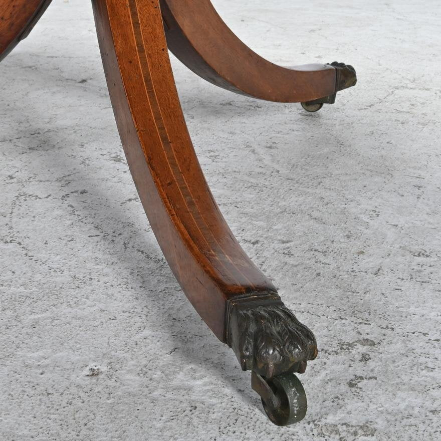 AF1-275: Antique Georgian Mahogany Oval Tilt Top Pedestal Dining Table With Rosewood Cross Banding and Line Inlay