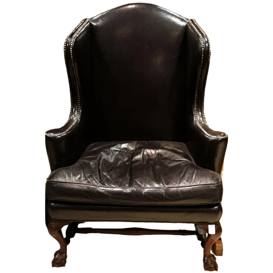 Antique Kittinger Historic Newport Leather Wing Chair | Work of Man