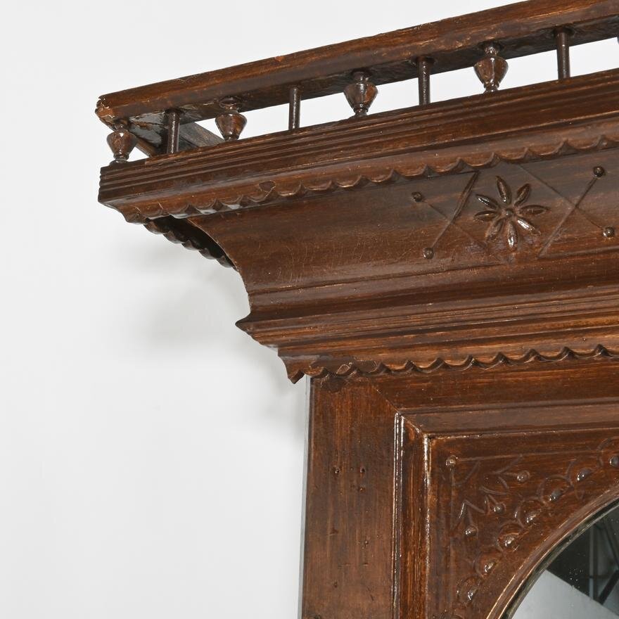 AF7-109: ANTIQUE CIRCA 1870 AMERICAN AESTHETIC MOVEMENT CARVED WOOD OVER MANTEL MIRROR