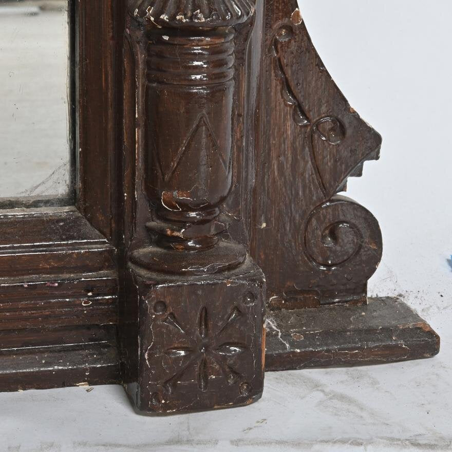 AF7-109: ANTIQUE CIRCA 1870 AMERICAN AESTHETIC MOVEMENT CARVED WOOD OVER MANTEL MIRROR