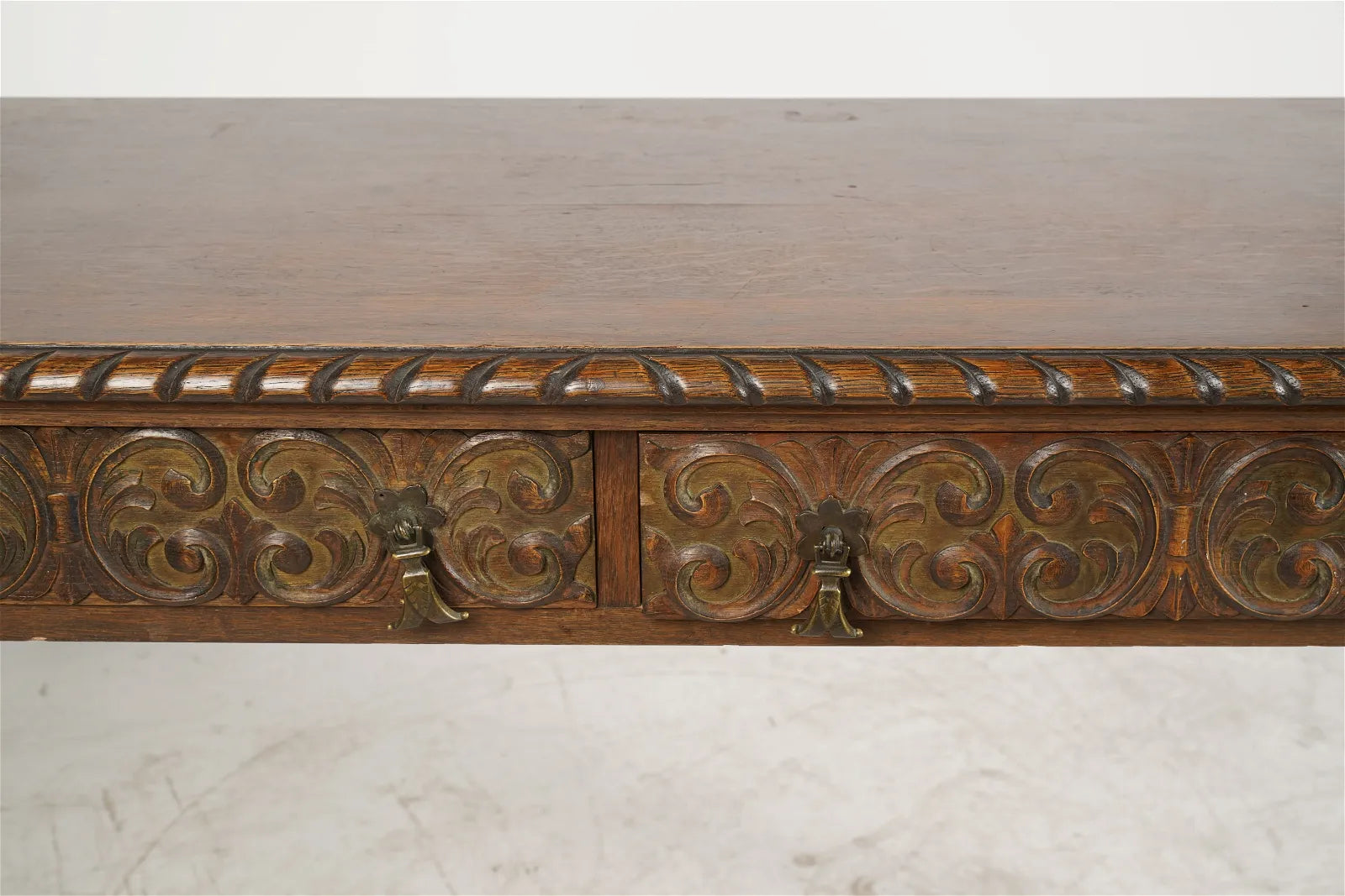 AF1-388: Antique Early 20th Century Spanish Colonial Revival Carved Oak Polychrome Console Table