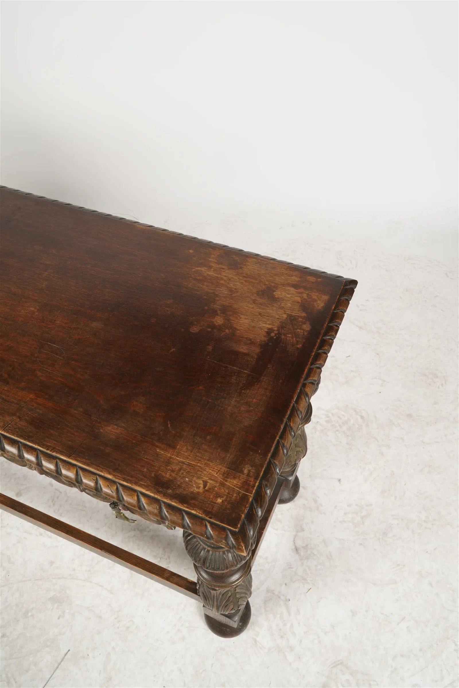 AF1-388: Antique Early 20th Century Spanish Colonial Revival Carved Oak Polychrome Console Table