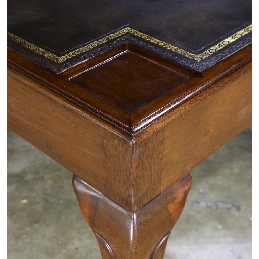 AF1-140: Burton Ching English Georgian Gilt Tooled Leather Top Walnut Games Table Late 20th Century