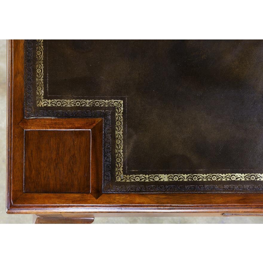 AF1-140: Burton Ching English Georgian Gilt Tooled Leather Top Walnut Games Table Late 20th Century