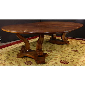 AF1-239: ANTIQUE LATE 20TH C FRENCH PROVINCIAL MAHOGANY BANQUET TABLE HAVING AN OVAL TOP WITH TWO LEAVES