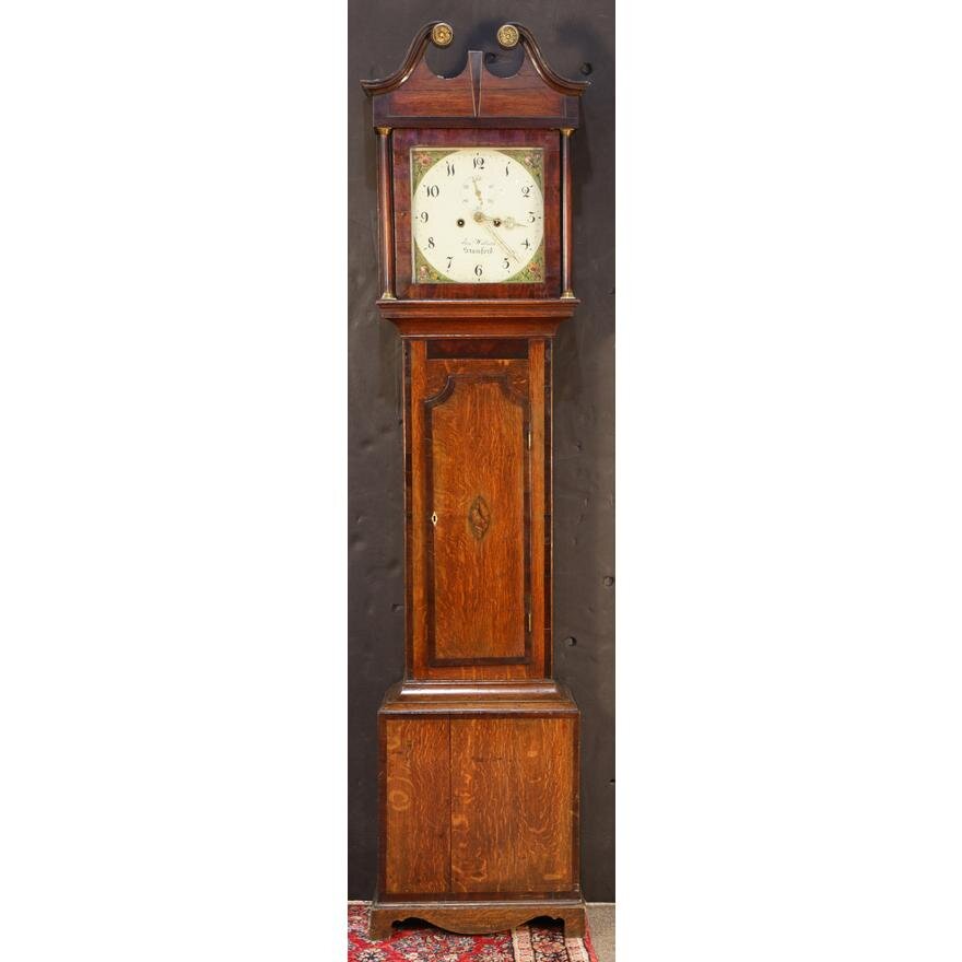 TK1-104: LATE 18TH CENTURY  ENGLISH MAHOGANY & QUARTER SAWN OAK TALL CASE CLOCK