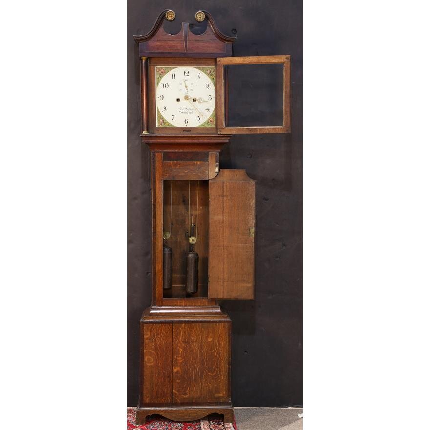 TK1-104: LATE 18TH CENTURY  ENGLISH MAHOGANY & QUARTER SAWN OAK TALL CASE CLOCK