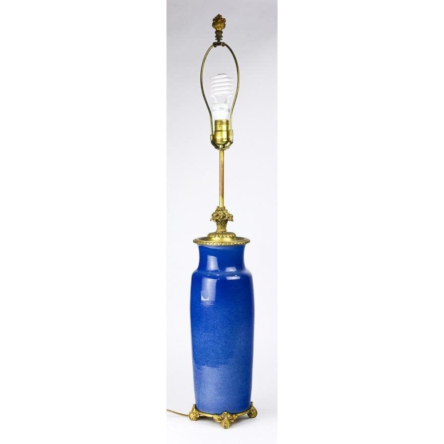 AL2-005: A FRENCH ORMOLU MOUNTED LAPIS COLOR TABLE LAMP CIRCA 1920