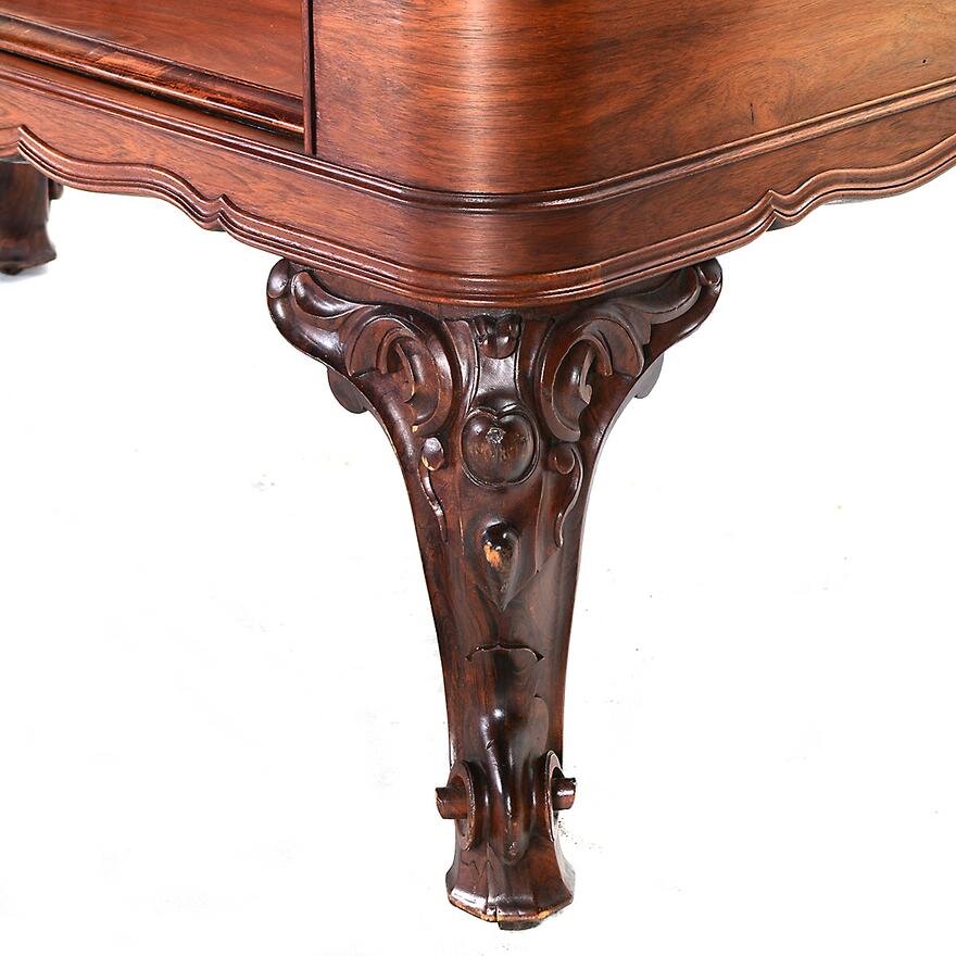 AF5-189: Antique Mid 19th Century Square Rococo Style Victorian Rosewood Piano Converted to Executive Desk
