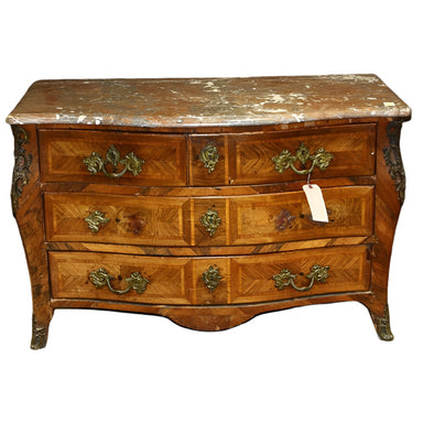 Antique French Louis XV Marquetry Marble Top Chest of Drawers Late 18th Century | Work of Man