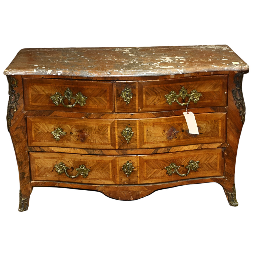 Antique French Louis XV Marquetry Marble Top Chest of Drawers Late 18th Century | Work of Man