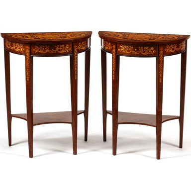 ANTIQUE DUTCH MARQUETRY DEMILUNE CONSOLE TABLES | Work of Man