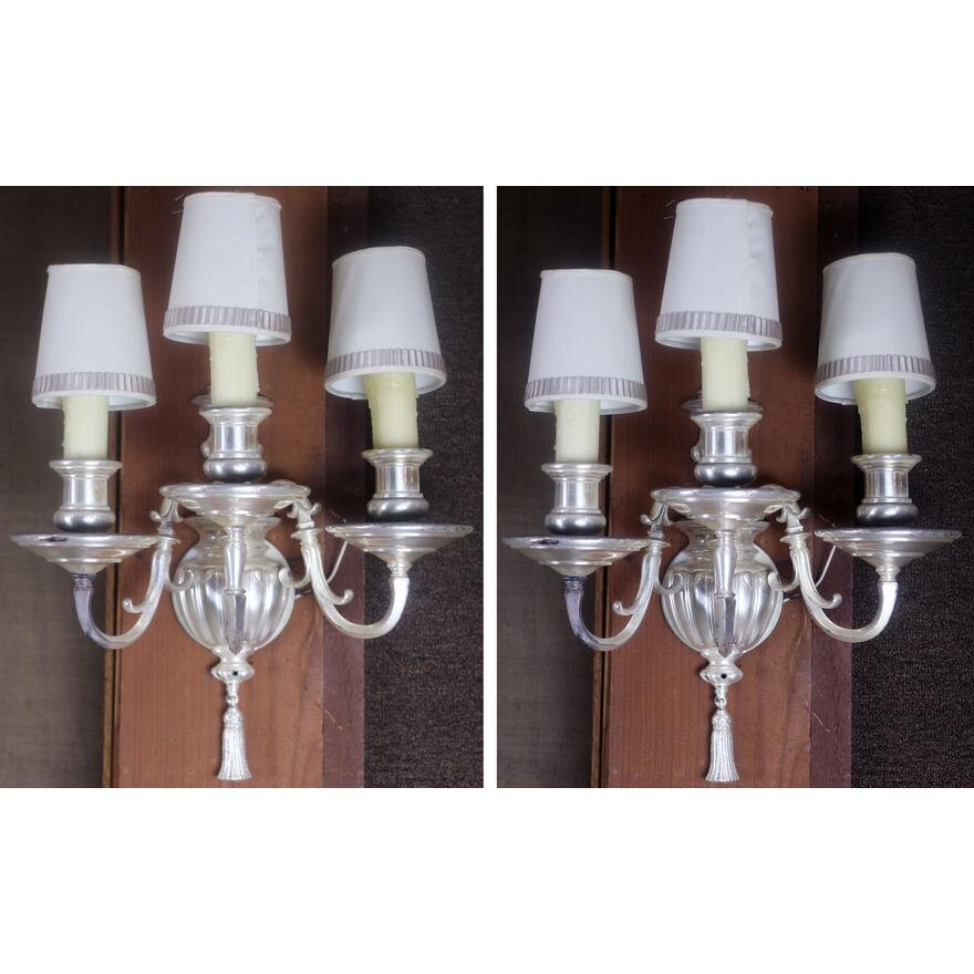 AL3-113: Pair of Georgian Syle Silvered Wall Sconces