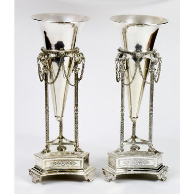 PAIR SHEFFIELD PLATE TRUMPET VASES | Work of Man