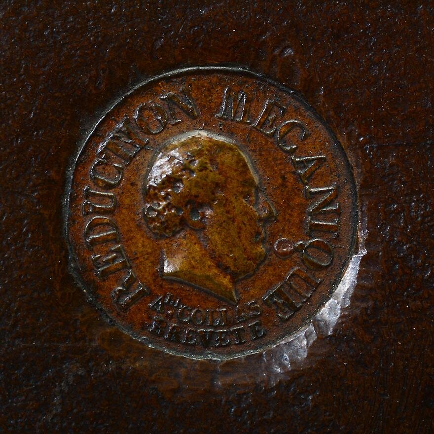 AW11-006: FRENCH COLLAS BRONZE BUST OF NAPOLEON ON RED MARBLE BASE, SIGNED CHAUVEL J.