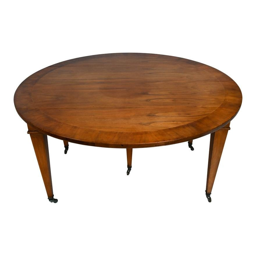 AF1-200: French Directoire Walnut Cross Banded Drop Leaf Extension Dining Table 20th Century