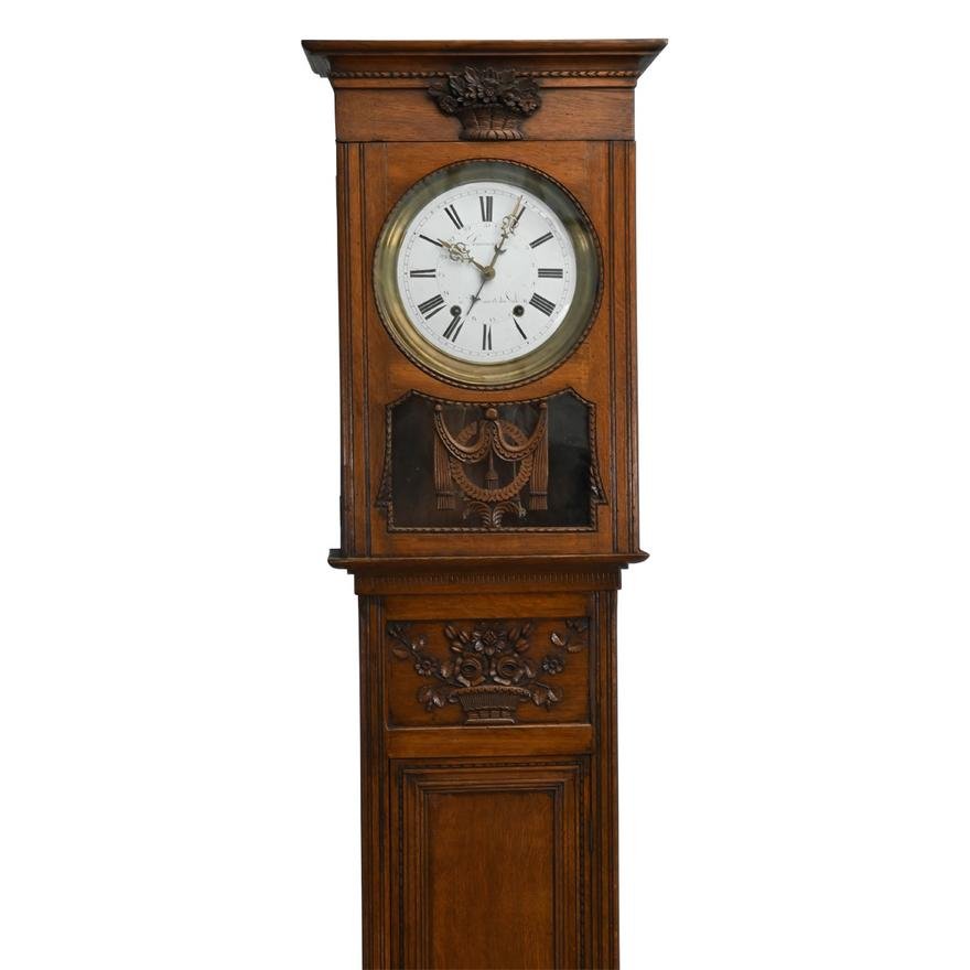 TK1-112: 18TH CENTURY FRENCH REGENCE STYLE OAK TALL CASE CLOCK