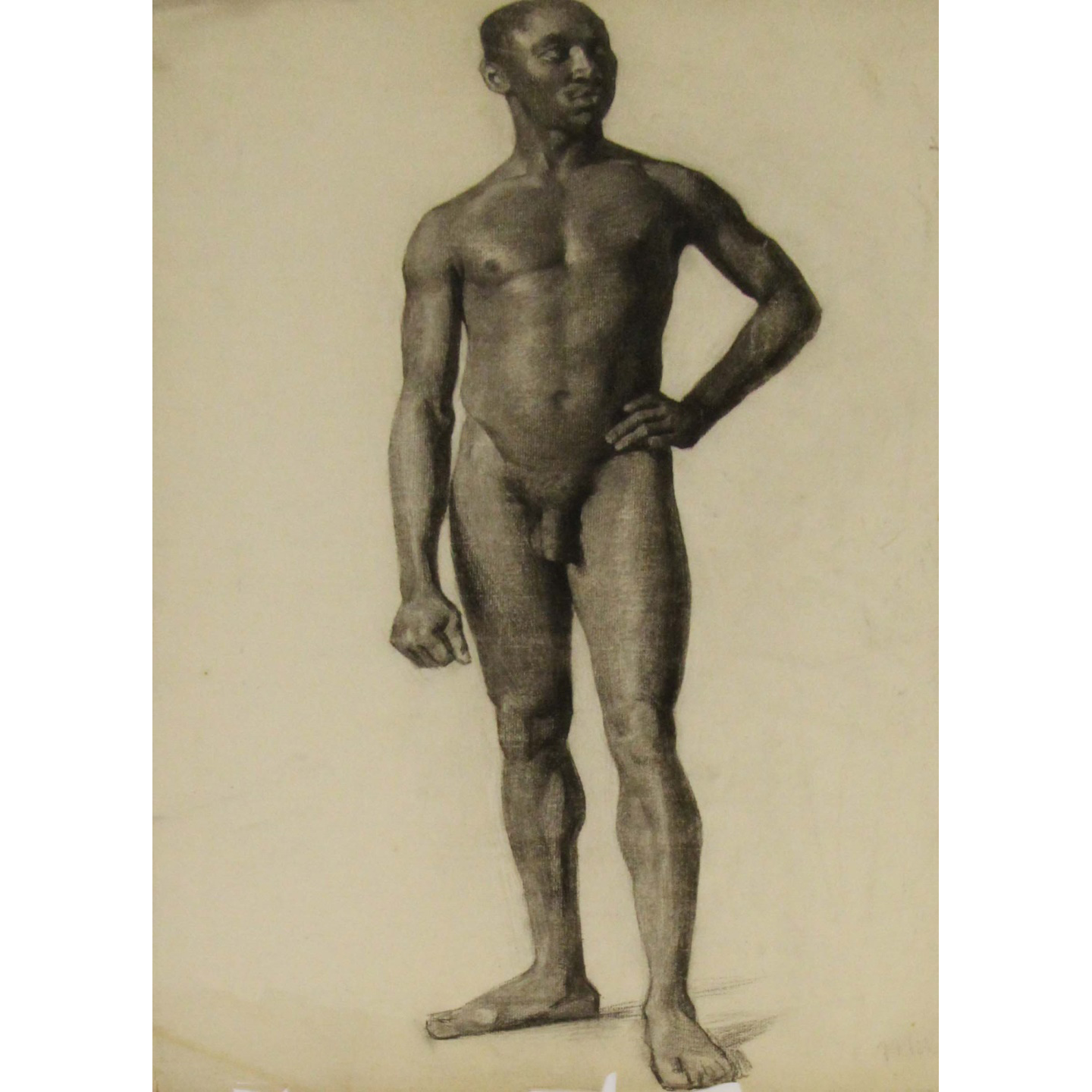 AW6-004: Egbert Cadmus Studio Drawing of a Standing Male - Pencil & Charcoal