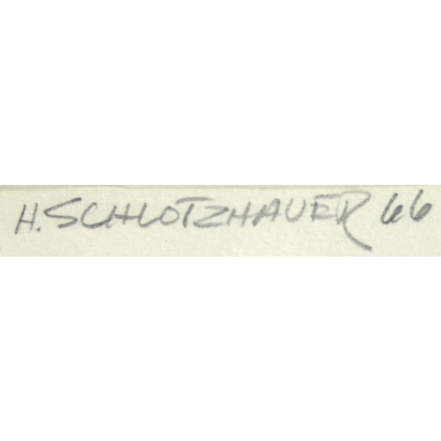 AW13-429:  HAROLD SCHLOTZHAUER - GEOMETRIC WHIMSY - MID 20TH C MIXED MEDIA