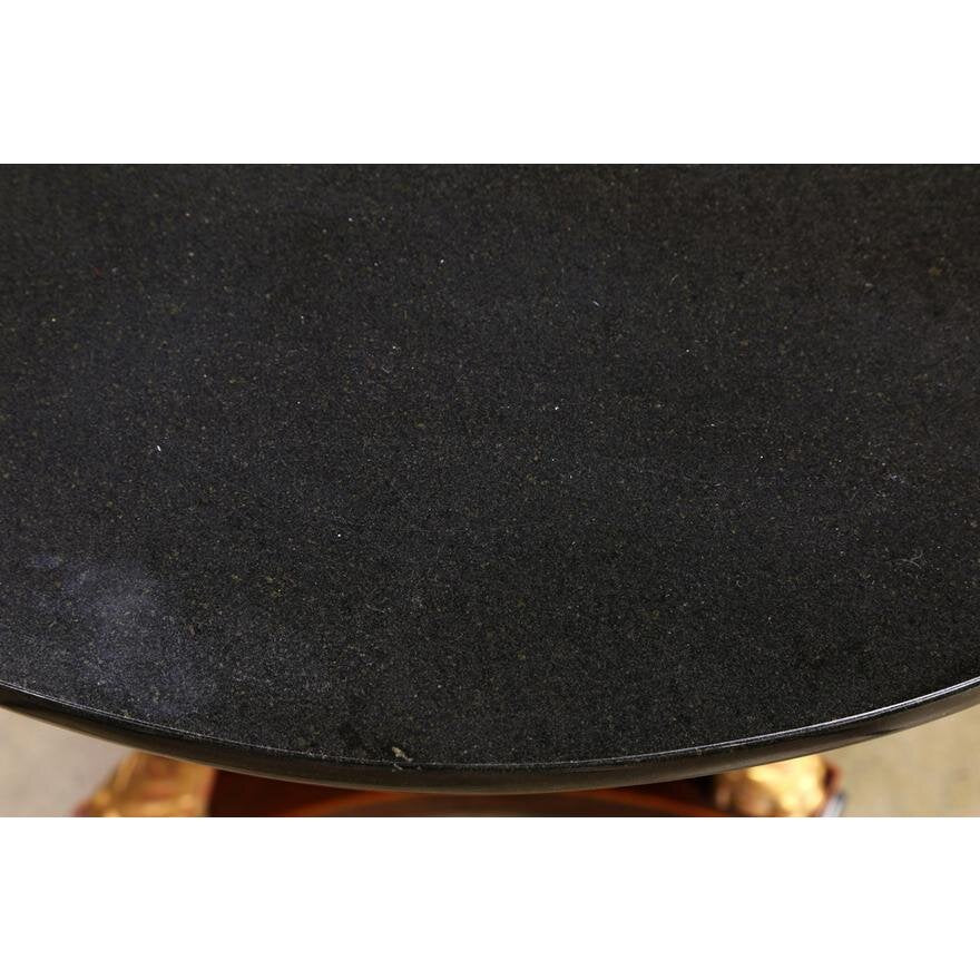 AF1-133: LATE 20TH CENTURY EMPIRE STYLE MARBLE TOP GILT AND EBONIZED GUERIDON