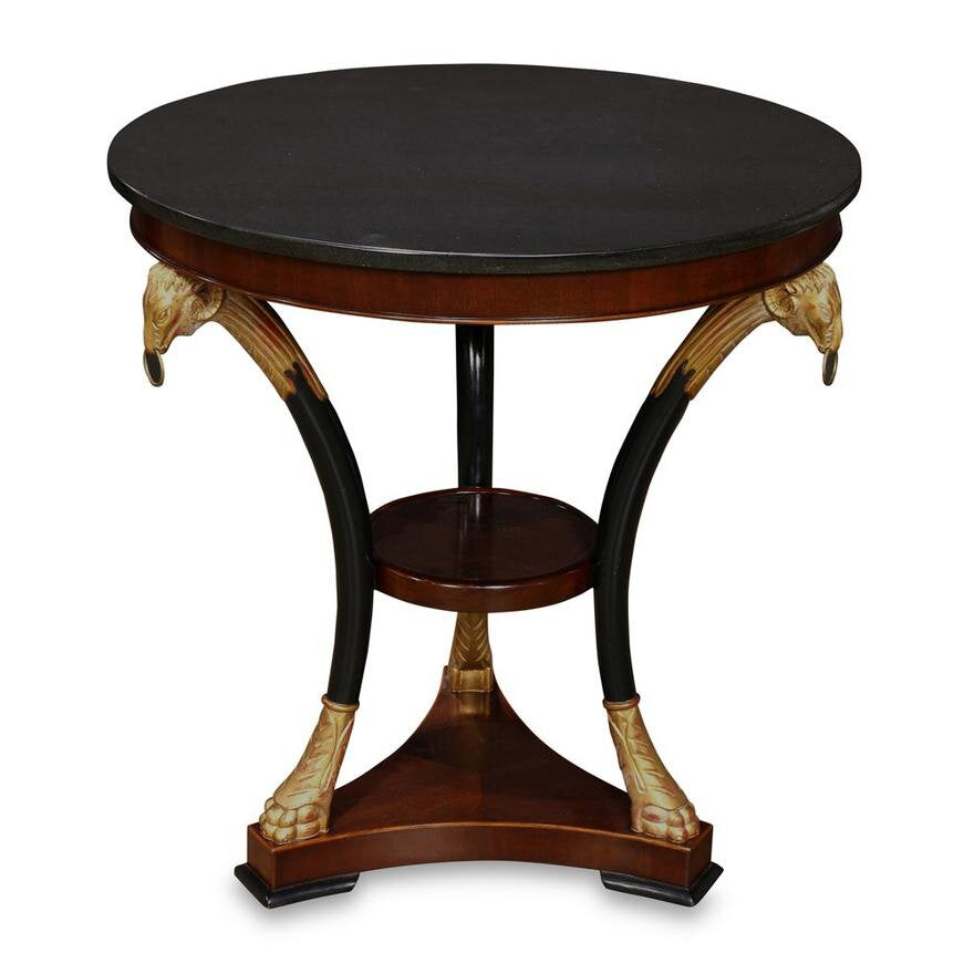 AF1-133: LATE 20TH CENTURY EMPIRE STYLE MARBLE TOP GILT AND EBONIZED GUERIDON