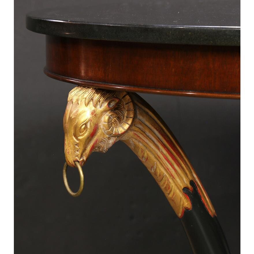 AF1-133: LATE 20TH CENTURY EMPIRE STYLE MARBLE TOP GILT AND EBONIZED GUERIDON