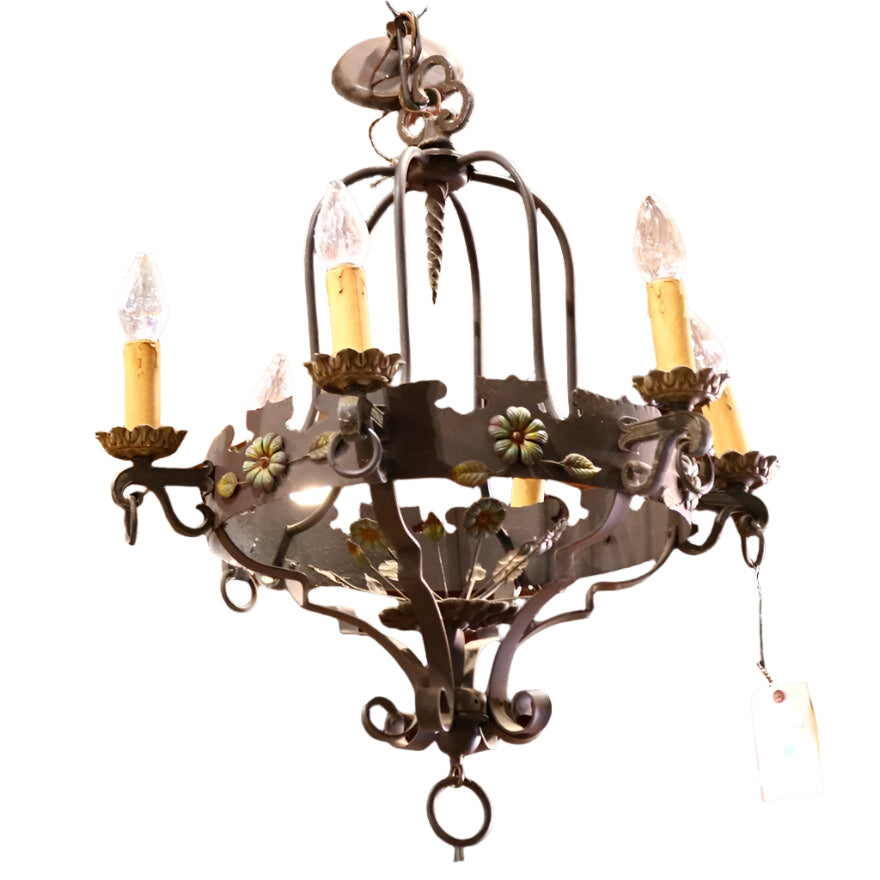 Antique Spanish Colonial Revival Patinated Iron Chandelier | Work of Man