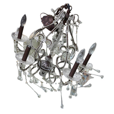 Antique Early 20th Century Crystal & Beaded Five Light Chandelier | Work of Man