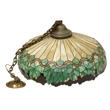 ANTIQUE ARTS & CRAFTS LEADED GLASS HANGING LAMP | WORK OF MAN