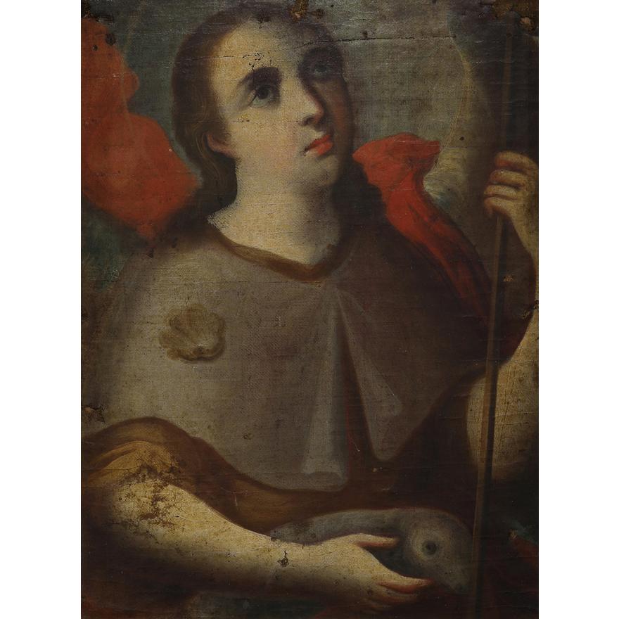 HEAD OF SAINT RAPHAEL - 19TH CENTURY SPANISH COLONIAL OIL ON CANVAS Painting | Work of Man