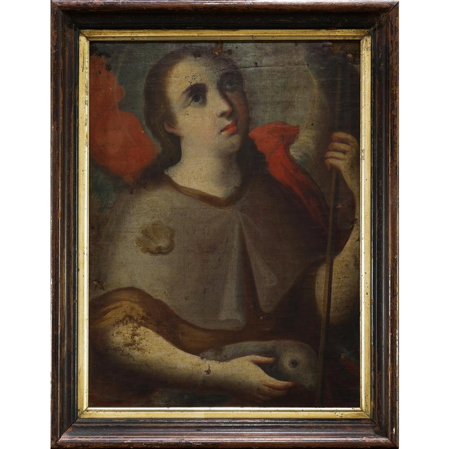 AW025 - HEAD OF SAINT RAPHAEL - 19TH CENTURY SPANISH COLONIAL OIL ON CANVAS -