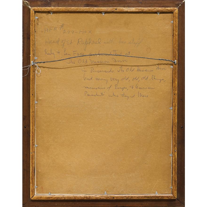 AW025 - HEAD OF SAINT RAPHAEL - 19TH CENTURY SPANISH COLONIAL OIL ON CANVAS -