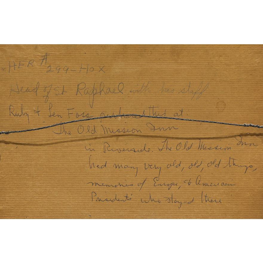 AW025 - HEAD OF SAINT RAPHAEL - 19TH CENTURY SPANISH COLONIAL OIL ON CANVAS -