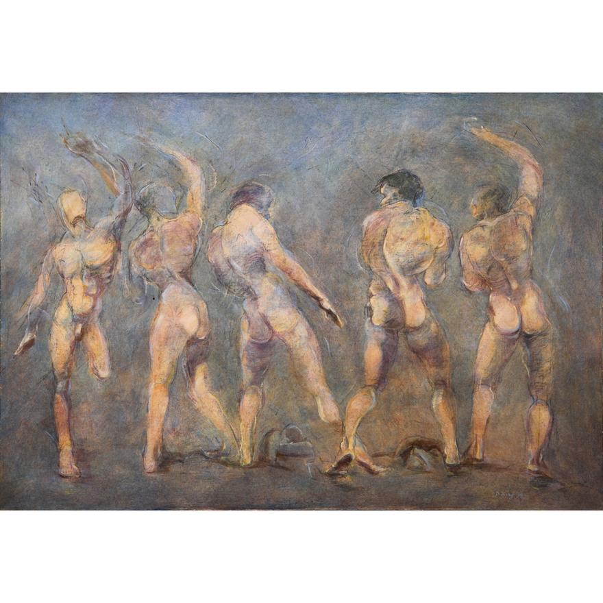 NUDE MALE IN MOTION - D. KING - CIRCA 1994 - OIL ON CANVAS Painting | Work of Man