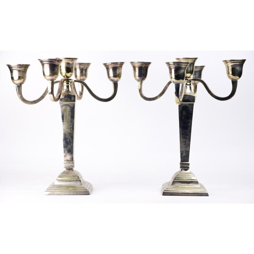 DA2-005: PAIR OF SHEFFIELD STYLE SILVER PLATE CANDELABRA