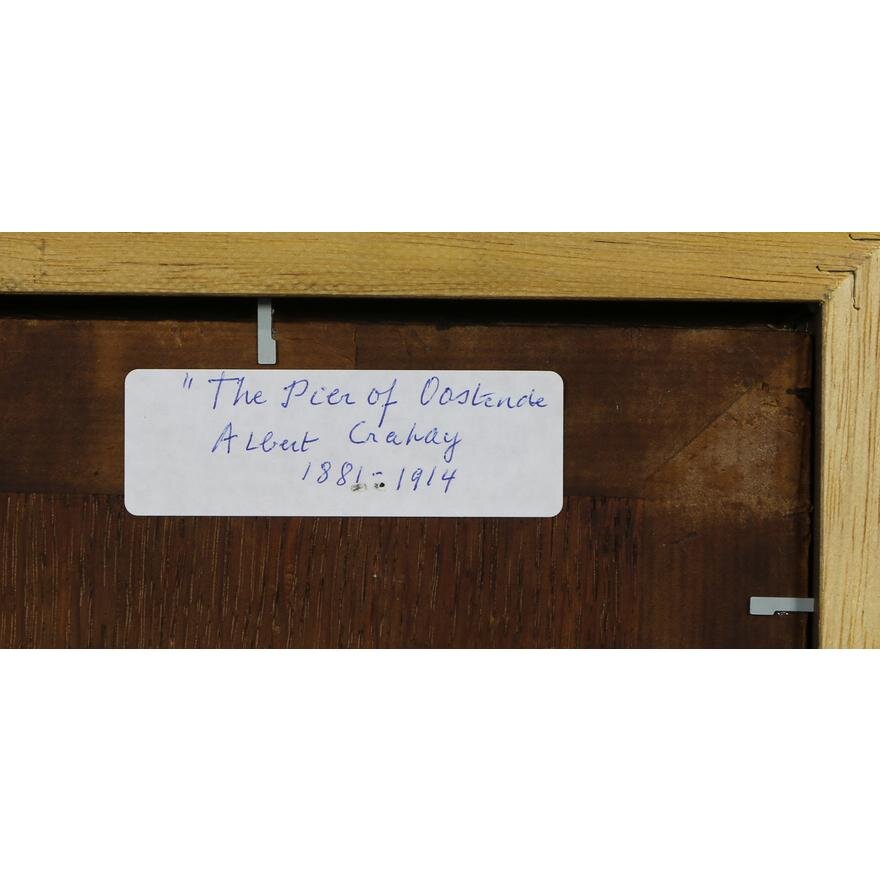 AW461: Albert Crahay The Pier of Oostende Oil on Oak Wood Board Late 19th Century