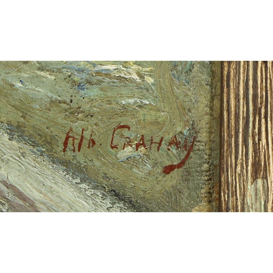 AW461: Albert Crahay The Pier of Oostende Oil on Oak Wood Board Late 19th Century