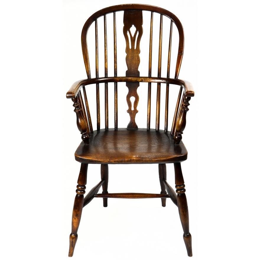 Antique Mid 19th Century American Sack Back Windsor Arm Chair | Work of Man