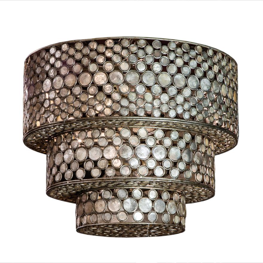 CONTEMPORARY TIERED FORM CHANDELIER W/ CAPRICE SHELL INSERTS | Work of Man