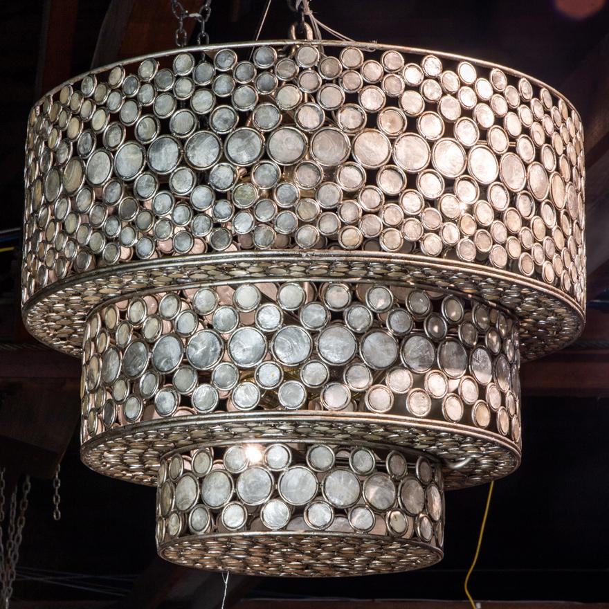 AL1-048: MODERN TIERED FORM CHANDELIER W/ CAPRICE SHELL INSERTS