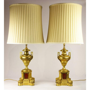 Pair of Early 20th C French Gilt Bronze Ormolu Mounted Urn Form Lamps | Work of Man