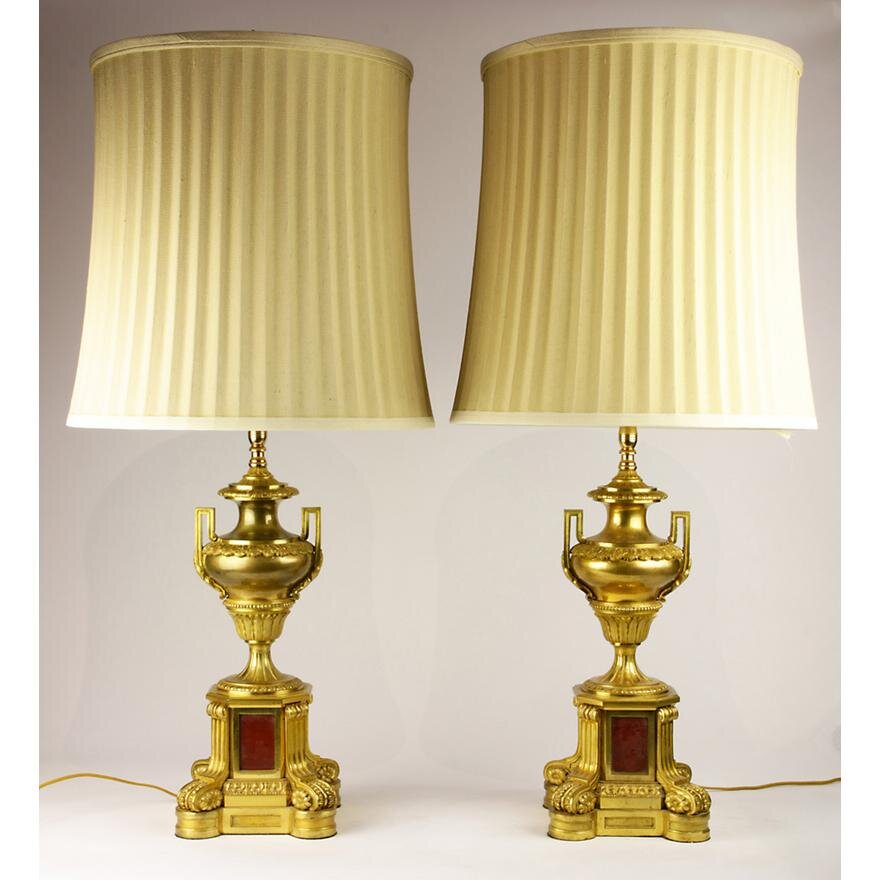 Pair of Early 20th C French Gilt Bronze Ormolu Mounted Urn Form Lamps | Work of Man