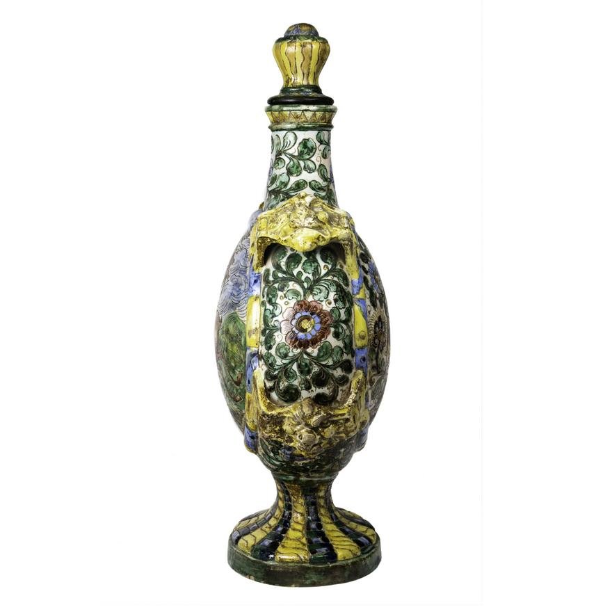 DA5-001: MONUMENTAL ITALIAN FAIENCE MAJOLICA BOTTLE WITH STOPPER