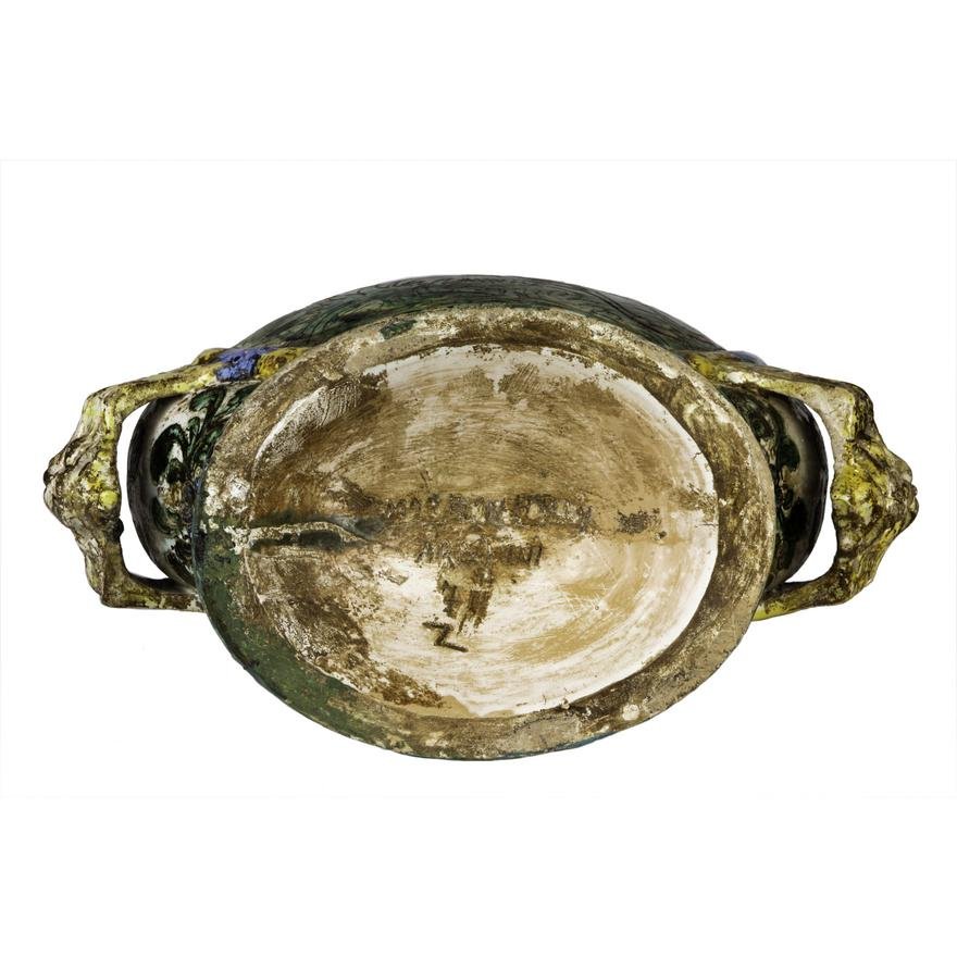 DA5-001: MONUMENTAL ITALIAN FAIENCE MAJOLICA BOTTLE WITH STOPPER