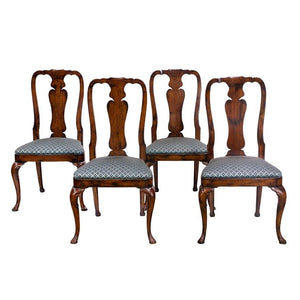 AF2-253: ANTIQUE SET OF 4 LATE 20TH CENTURY QUEEN ANNE STYLE MAHOGANY SIDE CHAIRS
