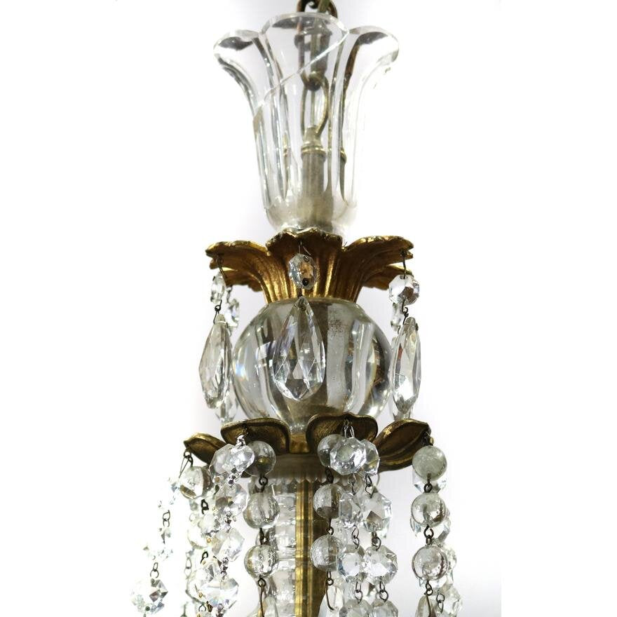 AL1-026: Antique Early 20th Century French Regency Gilt Bronze & Crystal Chandelier